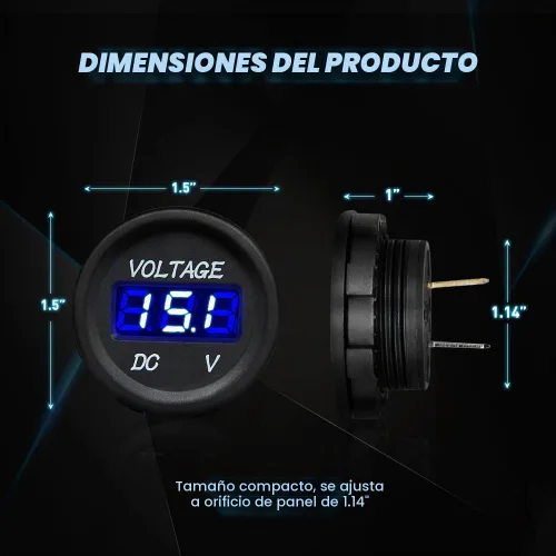 Vista 3 de Nilight Panel de voltímetro de pantalla digital LED DC12V Panel redondo digital impermeable VoltVolt Tester Gauge para barco, vehículo marino Azul