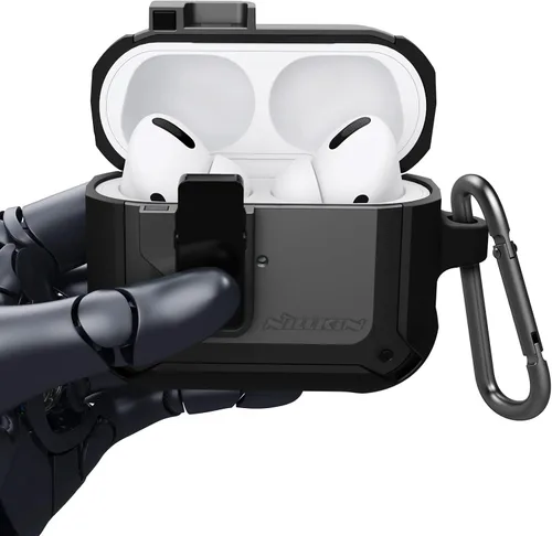 Vista 7 de Nillkin AirPods Pro - Funda protectora de cuerpo completo con llavero de metal, a prueba de golpes, para AirPods Pro 2019, color negro