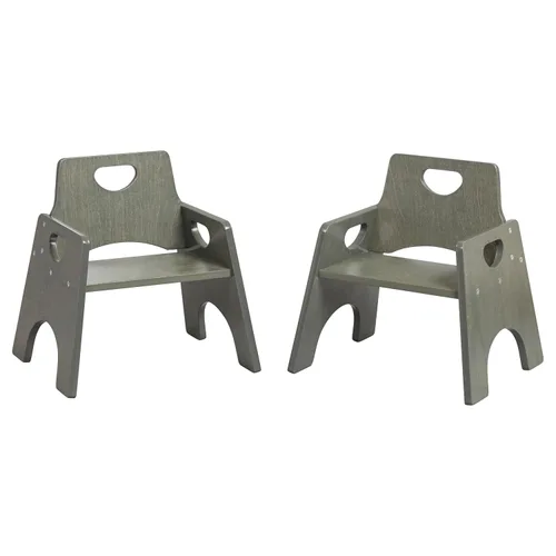 Vista 17 de ECR4Kids Silla apilable de madera para niños pequeños, 15 cm, Muebles para niños, Lavado gris, 2 unidades Gris (Grey Wash)