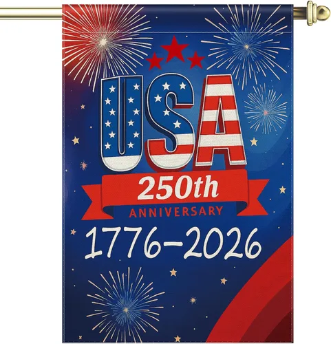 Vista 10 de Bandera de jardín con el 250 aniversario de Estados Unidos, bandera de Estados Unidos del 250 aniversario 1776-2026, bandera patriótica