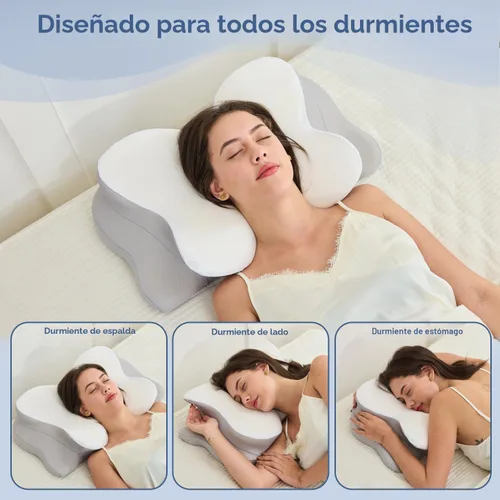 Vista 7 de Almohada cervical para el cuello, almohadas ergonómicas de espuma viscoelástica para aliviar el dolor de cuello con funda de almohada transpirable
