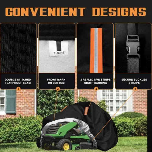 Vista 3 de Funda para cortacéspedes de montar impermeable para exteriores, fundas resistentes para tractor 600D anti-UV, ajuste universal para plataformas