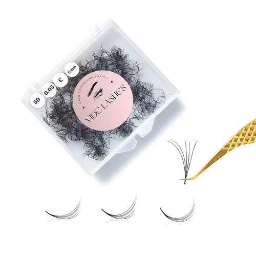 Vista 9 de 500 Extensiones de pestañas listas para colocar en abanico 5D-20D, 0.03-0.05-0.07 de grosor, rizos C/CC/D, 8-18mm Extensiones de pestañas