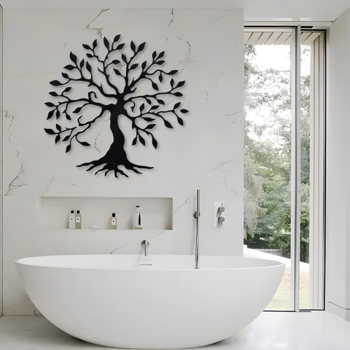 Vista 3 de Kuestboy Arte de pared de metal con árbol de la vida, árbol de la vida, decoración de metal negro, árbol genealógico, decoración de pared