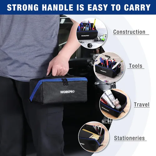 Vista 5 de WORKPRO Bolsa de herramientas con cremallera, bolsa de almacenamiento de herramientas utilitaria de boca ancha de servicio pesado de 10", funda