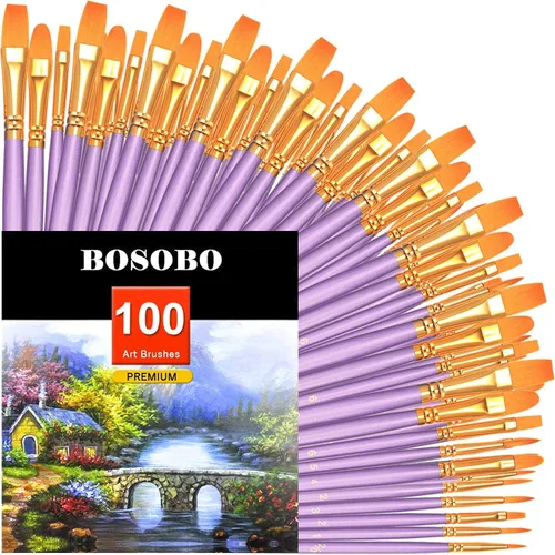 Vista 36 de BOSOBO Juego de pinceles de pintura, 10 pinceles de punta redonda puntiaguda, pinceles de nailon para artistas de cabello acrílico, acuarela