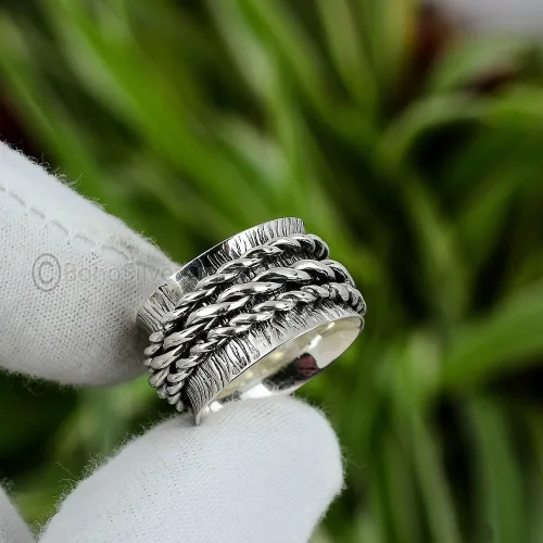 Vista 3 de Spinner Silver Ring, 925 Silver Jewelry For Women, Statement Ring Silver, Spinner Band Rings, Bohemian Silver Ring, Minimalist Spinner Ring, Dainty