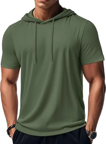 Vista 37 de MAGCOMSEN Sudadera con capucha de algodón de manga corta para hombre, sudadera ligera con capucha