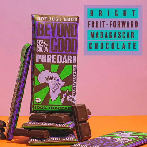 Vista 3 de Beyond Good, Barra de chocolate negro orgánico 92%, 2.64 onzas
