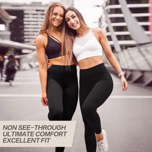 Vista 2 de Paquete de 3 leggings para mujer, no se transparentan, cintura alta, control de abdomen, pantalones de yoga, entrenamiento, correr, leggings