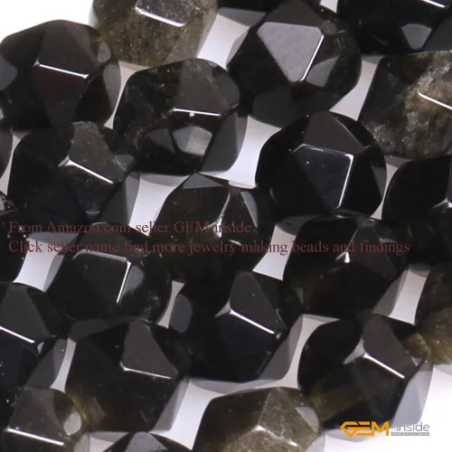 Vista 4 de GEM-Inside - Cuentas de obsidiana dorada natural de 0.236 in, semipreciosas redondas facetadas para hacer joyas de 15 pulgadas