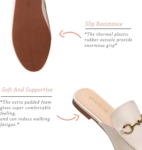 Vista 4 de Minorsu Mules con hebilla para mujer, puntera redonda, sin espalda, planas, deslizantes, zapatos sin cordones para mujer