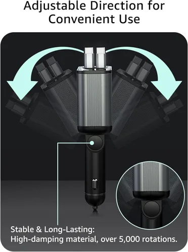 Vista 4 de Cargador de coche retráctil USB C, cargador de coche tipo C de 145 W, carga rápida con cable USB C retráctil dual y puertos USB para iPhone