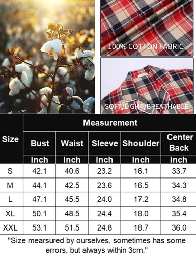 Vista 6 de Ekouaer Camisones de algodón para mujer, con botones, manga larga, a cuadros, estilo casual, para novio