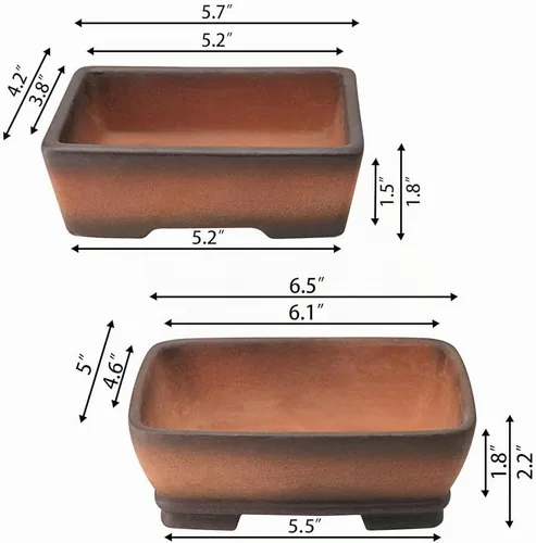 Vista 2 de MUZHI Paquete de 2 Macetas de Bonsái de Terracota de Gradación de Colores Hechas a Mano de 5 Pulgadas y 6 Pulgadas con Bandeja de Goteo, Maceta