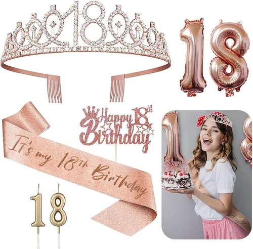 Vista 16 de Decoraciones de cumpleaños de 3 para ella – 5 regalos que incluyen corona de tercera tiara, banda, decoración de pasteles, globos, velas