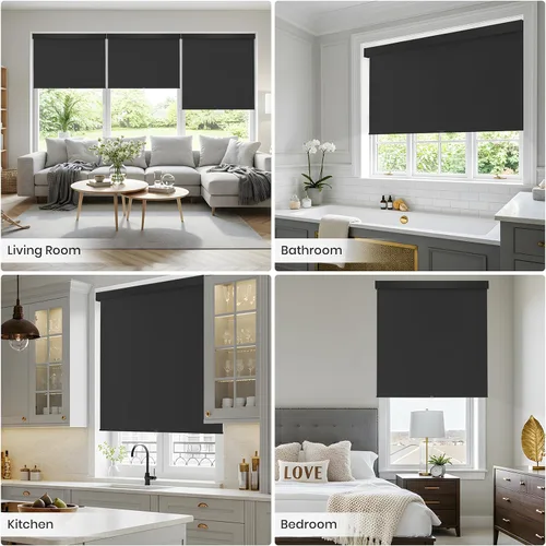 Vista 8 de Persianas enrollables 100 % opacas, sin cordón, para ventanas de interiores, parada libre, tela aislante térmica, protección UV, persianas opacas