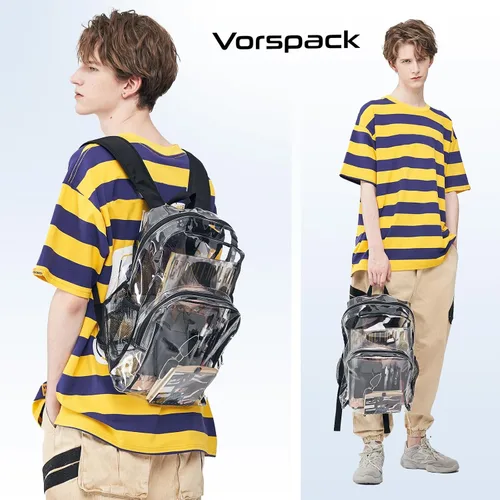 Vista 5 de Vorspack Mochila Transparente Resistente - Gran Mochila Transparente para Libros, Mochila Transparente para Trabajo Universitario, Negro, Grande