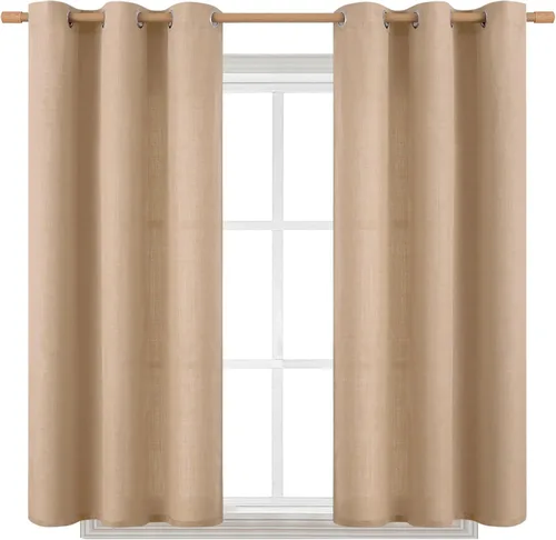 Vista 63 de BGment Cortinas de Lino Beige de 63 Pulgadas de Largo 2 Paneles - Tratamientos para Ventanas con Textura de Arpillera Filtrantes de Luz Cortinas