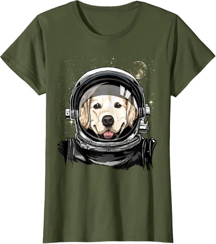 Vista 99 de Camiseta para amantes de los perros de los astronautas del espacio exterior Golden Retriever Lover, Negro