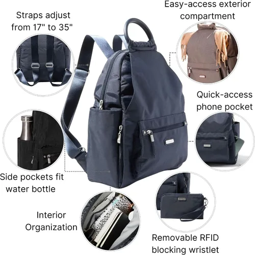 Vista 73 de Baggallini Mochila todo el día para mujer con pulsera de teléfono RFID, Negro, talla única