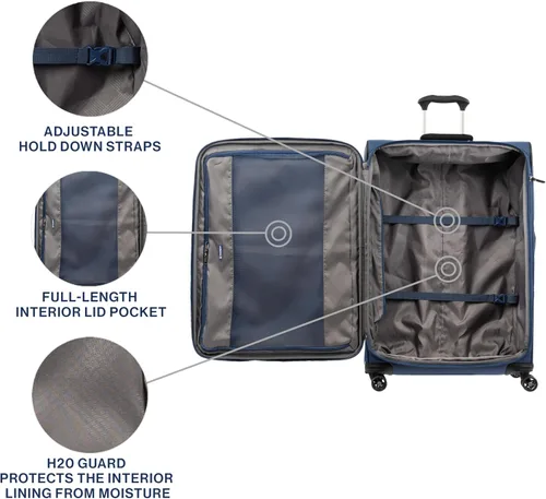 Vista 5 de Travelpro Tourlite Softside Equipaje Expandible con 4 Ruedas Giratorias, Maleta Ligera, Hombres y Mujeres, Azul, Grande a cuadros, 29 pulg., Equipaje