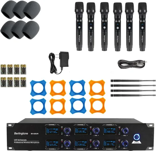 Vista 5 de ) Sistema de micrófono inalámbrico UHF de 6 canales Micrófono inalámbrico con metal de mano, canal de frecuencia fija, micrófono dinámico