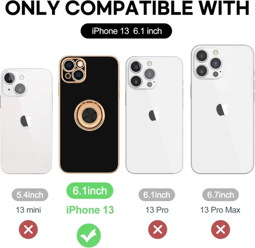Vista 7 de Hython Funda para iPhone 13 con Soporte de Anillo [Soporte de Anillo Giratorio de 360° Base Magnética] [Borde Chapado en Oro Rosa] Cubierta Delgada