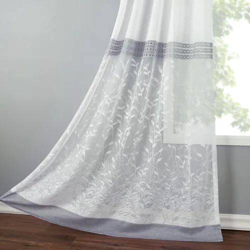 Vista 8 de VOGOL Cortinas transparentes con patrón de hojas bordadas, paneles de ventana blancos con ribete de encaje para sala de estar y dormitorio, cortinas