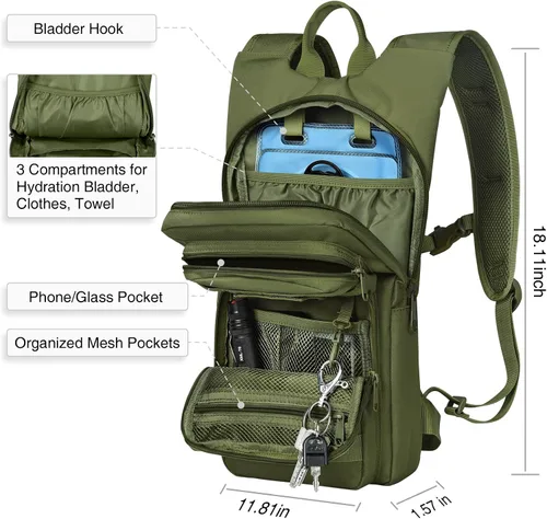 Vista 5 de NOOLA Mochila de hidratación con vejiga de agua de TPU de 3 L, mochila táctica de agua Molle para hombres y mujeres, paquete de hidratación