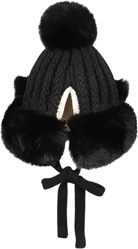 Vista 2 de Gorro de invierno de piel sintética para mujer, con orejas de gato de zorro, con orejera, pompón, sombrero de trampero de felpa cálida rusa
