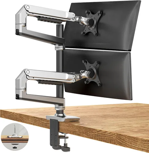 Vista 13 de Ergounion Soporte para monitor doble, soporta pantallas de hasta 40 pulgadas y 25 libras, brazo doble para monitor totalmente ajustable con Negro