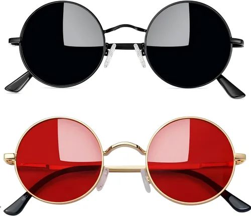 Vista 54 de Joopin Gafas de sol redondas pequeñas Hippie Circle Teashades Traje de protección UV Todo negro