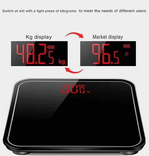 Vista 5 de Báscula de peso corporal con tecnología Step-On, plataforma de vidrio templado con pantalla LCD retroiluminada, báscula de baño digital de alta