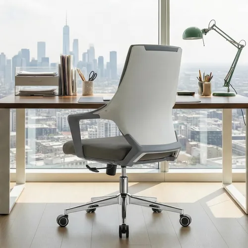 Vista 9 de EUREKA ERGONOMIC Dorian - Silla de oficina ejecutiva con soporte lumbar curvado, silla de escritorio de cuero regenerado con respaldo medio