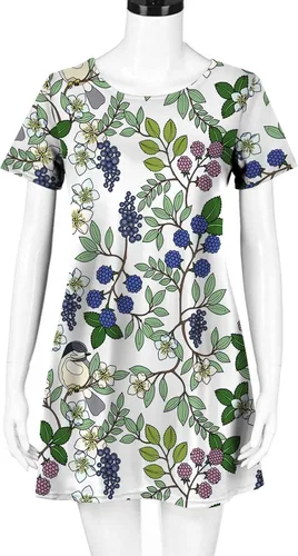 Vista 6 de Vestido casual suelto para mujer, cómodo vestido floral de manga corta, vestido de verano, vestido midi para playa, vestido de rodilla