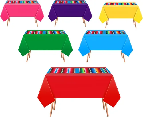 Vista 2 de Mixweer Juego de camino de mesa y mantel mexicano de algodón, mantel desechable de plástico con serape mexicano, mantel rectangular de plástico