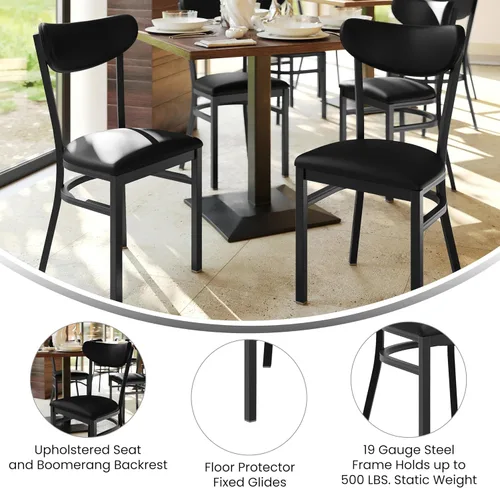 Vista 5 de Flash Furniture Wright - Juego de 2 sillas de comedor comerciales, respaldo de vinilo negro, asiento de vinilo negro, 500 libras, marco de acero