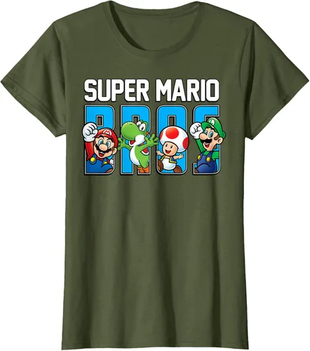 Vista 69 de Super Mario Bros Characters Letter Fill Graphic T-Shirt Camiseta, Negro