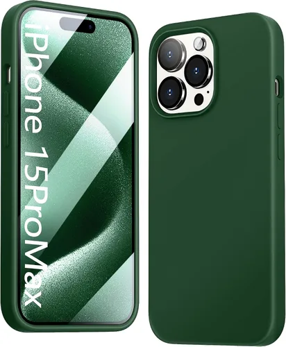Vista 10 de Funda 5 en 1 para iPhone 12 Pro con protector de pantalla y protector de lente de cámara, funda de silicona líquida para iPhone 12 Pro (verde alpino)
