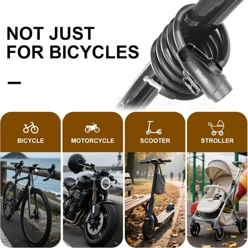 Vista 7 de Venzio - Cable antirrobo para bicicleta, resistente de 4 pies, cable de bloqueo de bicicleta de 0.5 pulgadas Bike Lock Cable with 2 Keys and