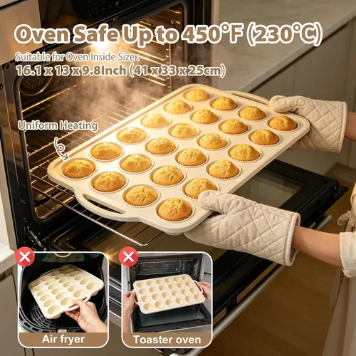 Vista 4 de Beige Mini Silicone Muffin Molds: 2 Pack 24 Small Cupcake Mold for Baking