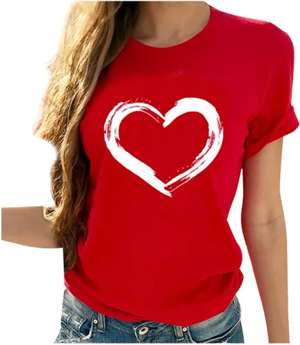 Vista 36 de Camisetas de manga corta con estampado de corazón para mujer, camisetas de ajuste regular, linda y divertida, ropa de regalo 2023