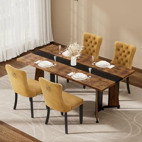 Vista 38 de Juego de mesa de comedor de 5 piezas con 4 sillas, mesa de comedor rectangular de madera de 71 pulgadas con sillas de comedor de terciopelo, tablero