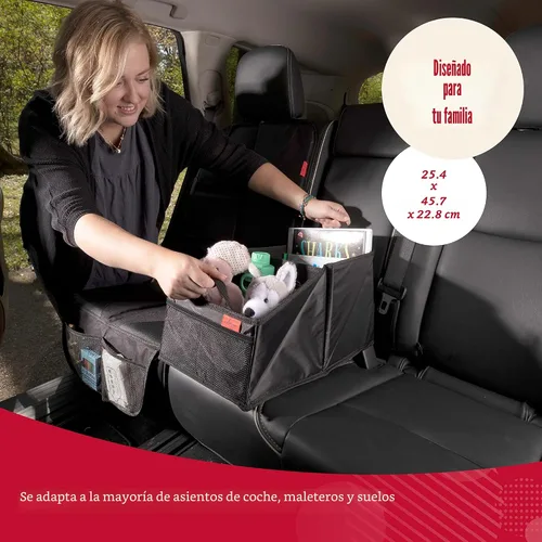 Vista 3 de Lusso Gear Organizador de asiento de automóvil, portavasos integrados y bolsillos de malla, organizador plegable para asiento trasero con asas