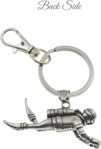 Vista 2 de 3D Scuba Diver Keychain in Stainless Steel Certified Diver Gift 50mm x 28mm Charm