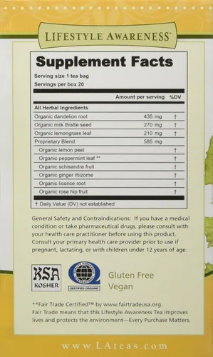 Vista 2 de Lifestyle Awareness Tés, té de desintoxicación de hígado Dandy sin cafeína, 20