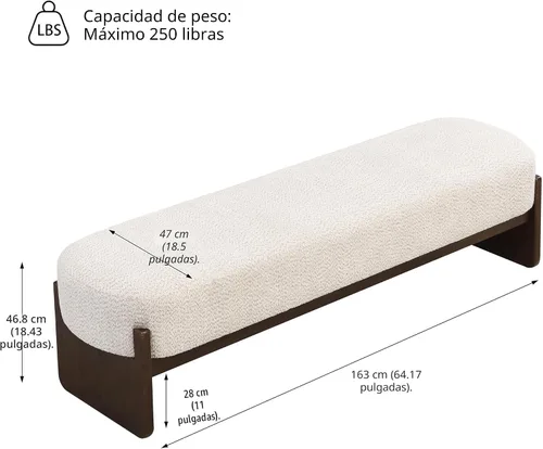 Vista 2 de Christopher Knight Home Arden - Banco otomán rectangular de tela de hilo en bucle de estilo minimalista, marco de madera de caucho, banco