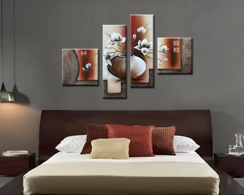 Vista 2 de Noah Art -Arte de flores contemporáneo, tulipán blanco en un florero, imágenes de flores 100% pintadas a mano, pintura al óleo abstracta de flores