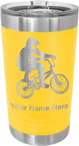 Vista 13 de LaserGram Vaso de pinta aislado al vacío de 16 onzas, conductor BMX, grabado personalizado incluido (negro) Engraved Gift for BMX Rider, Vacuum